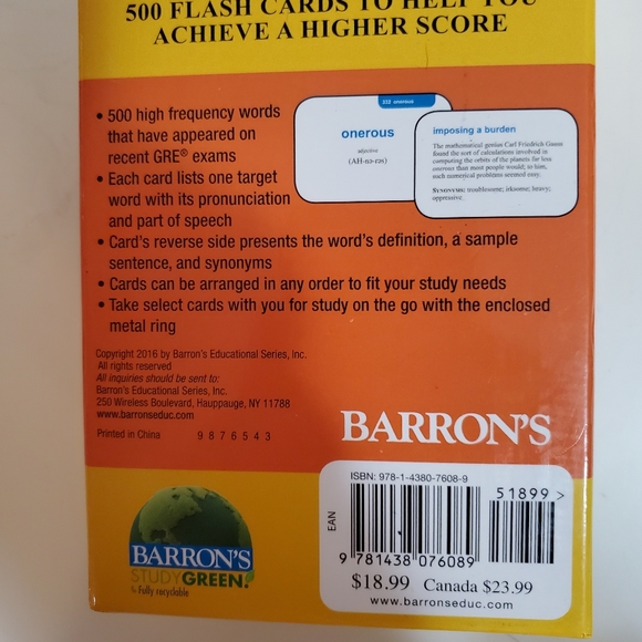 Barron's GRE Vocabulary Flash Cards - Cards, 2nd EDITION - Picture 2 of 6